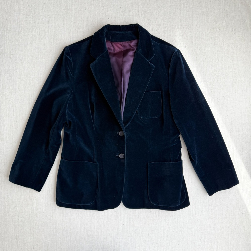 vtg 70s navy blue velvet blazer jacket